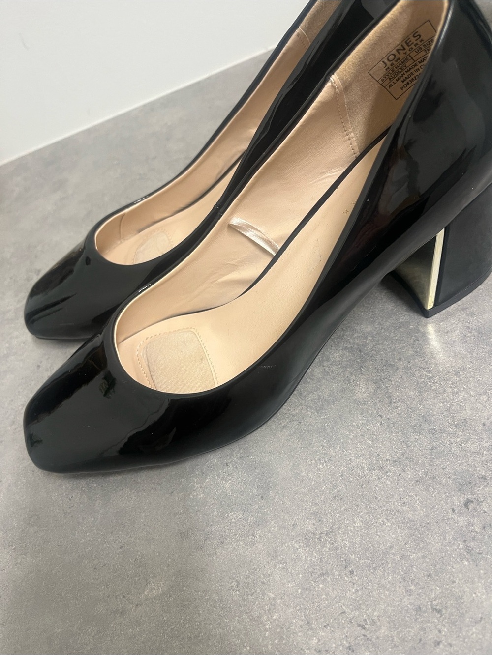 Jones New York Black Patent Block Heel Pumps